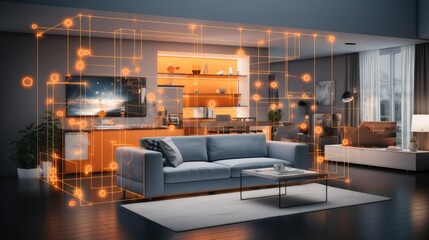 Fototapete - Smart home, Internet of Things with an image of a smart home.