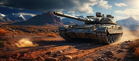 Wall Mural - Battle tanks drive crosses in the desert, Military or army special operation, Generated with AI