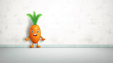 Illustration of a cute carrot character with copy space available. Smiling carrot vegetable. Healthy fresh food concept. Animated film character.