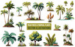 palm trees set coconut leaf vector illustration, tropical plant isolated summer beach