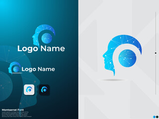 Wall Mural - Tech brain logo design. Technology head. Human. Finance. Computer. Premium template. Tech. Creative. Brain logo. Modern template