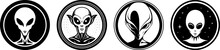 Alien Portrait Round Circular Logo Emblem Isolated Black Vector Collection