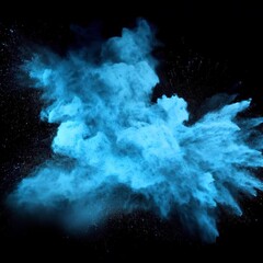  Blue powder explosion cloud on black background