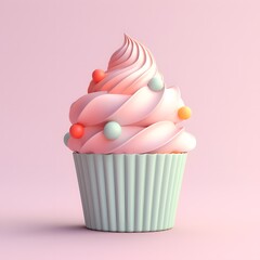 Cupcake 3d clay icon on pastel color background.