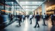 © Nakron - Long exposure shot of crowd of business people walking in bright office lobby fast moving with blurry, Generative Ai