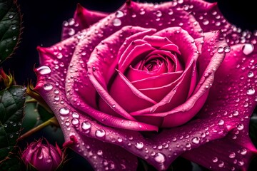 Wall Mural - beautiful view of rose with water droplets and dew drops on petal 