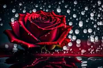 Wall Mural - beautiful view of rose with water droplets and dew drops on petal 