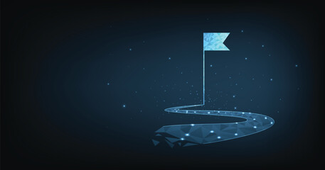 Aufkleber - Set up objectives and targets for business investment concept. The blue flag consisting of polygons represents setting goals correctly on a dark background.
