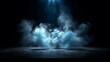 Dark scene with smoke and spotlights, 3d render abstract background generative ai