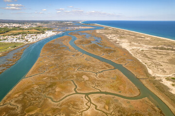 Wall Mural - Aerial view of the Nature Reserve Ria Formosa in Olhao, Algarve, Portugal