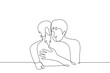 man and woman hugging - one line art vector. concept of skinship,  siblings, friends or heterosexual lovers