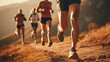 © Dirk - close up legs runner group running on mountain trail. Sports activities in group. Friend running on a mountain track. Detailed view. Sports activity to keep good shape.