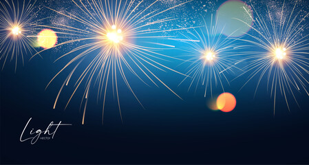 Wall Mural - Fireworks with fog and bokeh effect. Holiday and party design, Christmas lights.