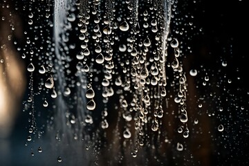 Wall Mural - A closeup of a waterfall in mid-drop captures the exquisite ballet of water droplets suspended in the air. The sunlight catches each droplet, creating a sparkling cascade of liquid jewels.  