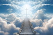 Steps in the sky leading to the Cross. Stairs in the sky. Beautiful Christian picture