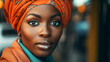 Portrait of beautiful african woman wearing turban  - Model by AI generative
