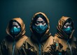 © ae - Asian girls in bioprotection, respirator masks. Physicians against infection and epidemic. Illustration for games and design projects. Image generated by artificial intelligence. Generative AI.