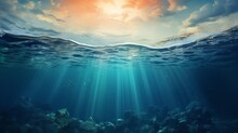 Underwater Scene With Bubbles Scene With Sun Rays Generate AI