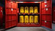 Red cargo container with LPG gas cylinders.