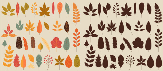 Wall Mural - set of autumn leaves on white background vector