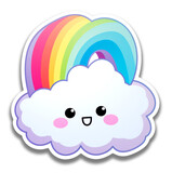 Fototapeta Dinusie - Cute kawaii cartoon cloud with rainbow. generative ai	