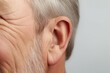 Man smile head hearing problem closeup. Generate Ai