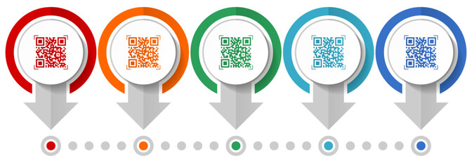 Poster - Qr code, shopping vector icon set, flat design infographic template, set pointer concept icons in 5 color options for webdesign and mobile applications