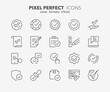 Line icons about checkmark and quality product. Outline symbol collection. Editable vector stroke. 64x64 Pixel Perfect.