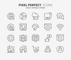 Line icons about internet. Outline symbol collection. Editable vector stroke. 64x64 Pixel Perfect.