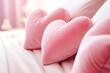 © reddish - Pink heart shaped pillows on the bed, cozy bedroom
