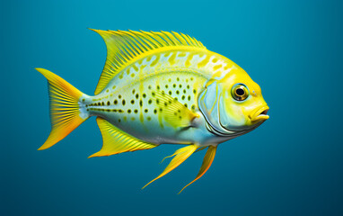 Wall Mural - Yellow fish on solid blue background