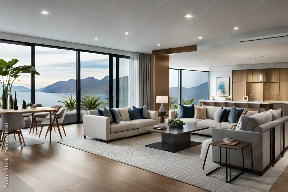Beautiful living room interior in new luxury home with open concept ...