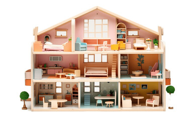 Wall Mural - An In-Depth Portrait of Dollhouses and Their Captivating Charm. Isolated on a Transparent Background. Generative Ai