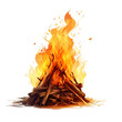 Burning bonfire with wood on transparent background, Generative ai