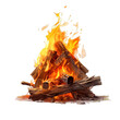 Burning bonfire with wood on transparent background, Generative ai
