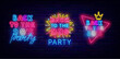 © Anastasia Gapeeva - Back to the 80s neon signboards set. Glowing advertising. Triangle frame with crown. Vector stock illustration