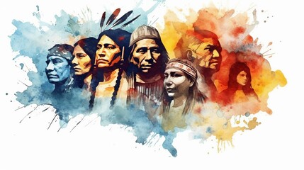 Wall Mural - Native American heritage month, diverse people portrait, Generative ai