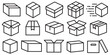 © Krupal - Cardboard Box icon. Shipping product storage safety package symbol. Open and closed Paper carton container vector.