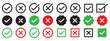 check mark icon. Task Approved or done symbol. True or false, right or wrong sign vector. Tick mark button of correct or wrong way sticker.