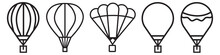 Hot Air Balloon Icon. Aerostat Helium Gas Or Fire Operated Travel Balloon Symbol. Floating Airship With Basket Vector.