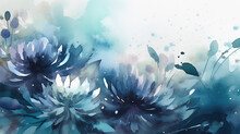 Watercolor Floral Background With Blue Flowers. Hand Drawn Illustration. Generative Ai