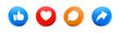 © icons gate - 3d Like, comment, share icon button. social media notification icons set in 3d modern style , heart love and thumb up icons - social network post reactions icon collection set. Vector illustration