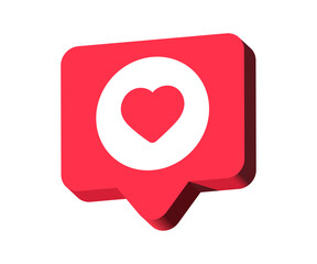 Wall Mural - 3d Like and love icon button in speech bubble. heart icon in modern 3d chat bubble shapes , Social media notification icons. emoji post reactions set. Vector illustration
