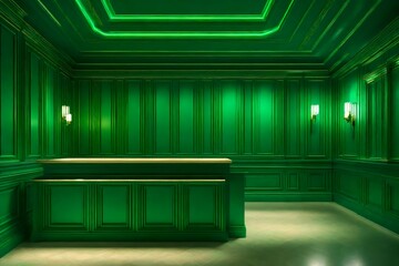 Wall Mural - I see deep emerald green modern wainscotting on a light sand color wall above the w