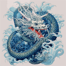 Blue Dragon Chinese. Vector Illustration