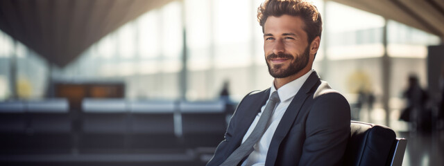 Poster - Portrait of a businessman in a suit at the airport