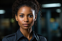 Close Up Of Young Beautiful African Female Security Guard In Surveillance Room