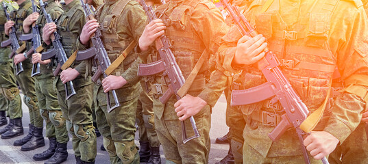 Soldiers shoulder to shoulder during the parade.