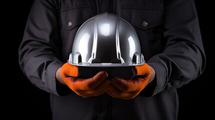 Human hand holding safety helmet