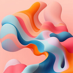 Wall Mural - Abstract colorful waves pink blue orange blue render 3d generative ai